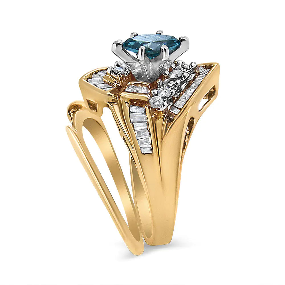 14K Yellow and White Gold 1 1/4 Cttw Treated Blue Diamond Cocktail Ring Set (H-I Color, SI1-SI2 Clarity) WEM Support (www.WEM.support)