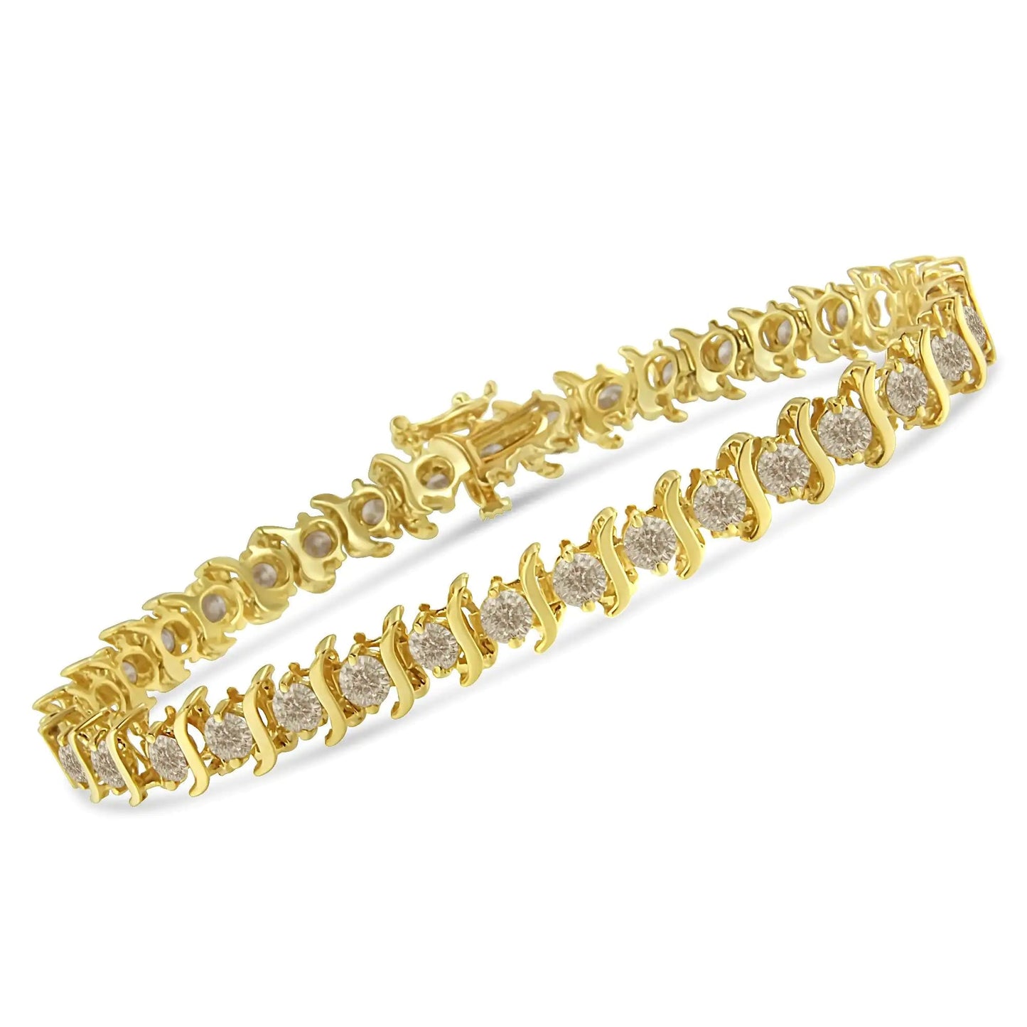 14K Yellow Gold-Plated .925 Sterling Silver 6.0 cttw Classic Round-Cut Diamond "S" Link Bracelet (J-K Color, I1-I2 Clarity) - Size 7.5" WEM Support (www.WEM.support)