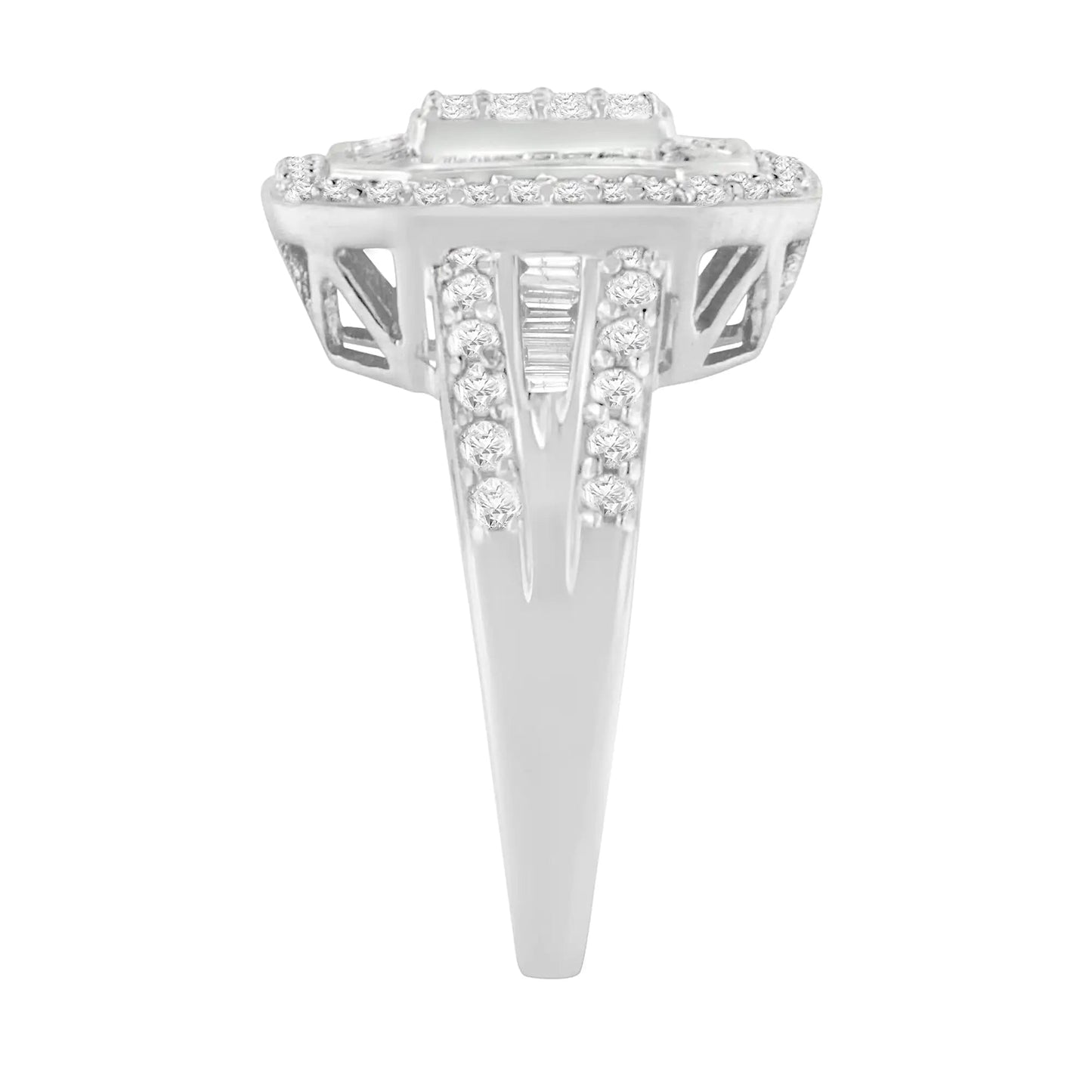 .925 Sterling Silver Round & Baguette Diamond Ring (1 Cttw, I-J Color, I2-I3 Clarity) WEM Support (www.WEM.support)