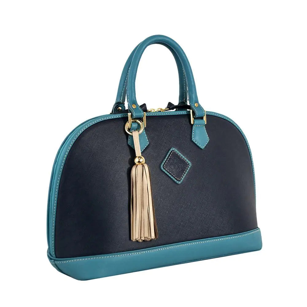 Antonia Leather Handbag- Navy/Turquoise WEM Support (www.WEM.support)