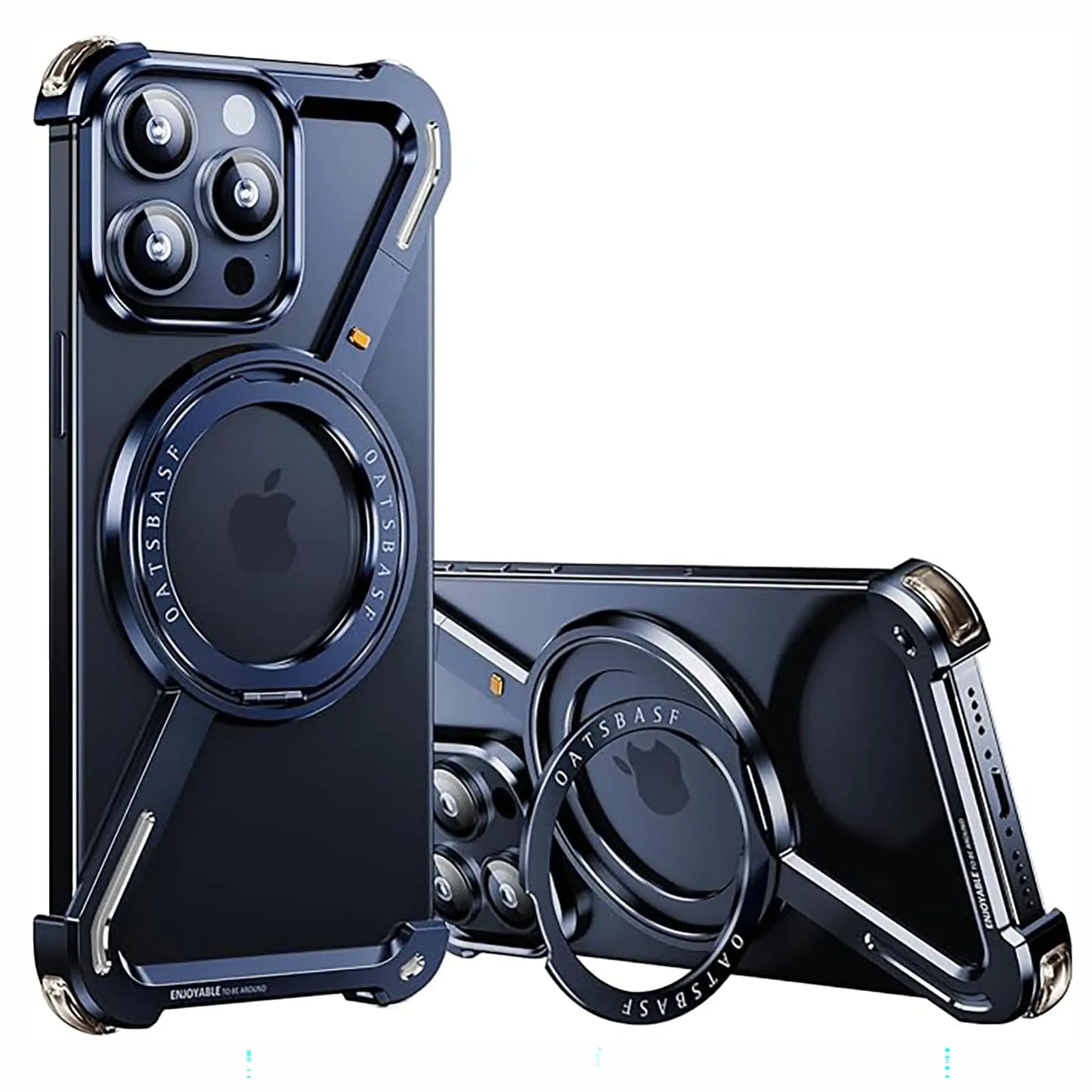 Z Shape Frameless Phone Case for iPhone 16 15 14 13 Pro Max Magsafe Metal Cover Magnetic Bumper 360° Rotation Stands (Rose Gold,iPhone 16 Pro Max)