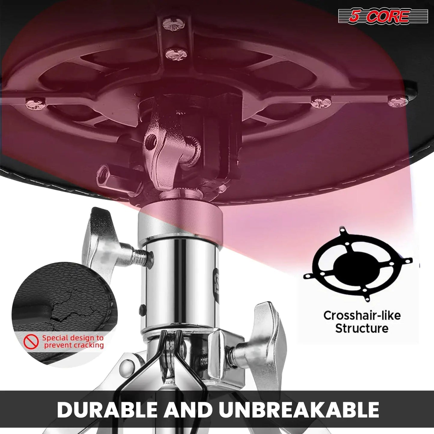 Banqueta para Bateria 5Core Acolchoada, Banquinho Giratório Ajustável para Guitarristas, Assento de Baterista, Cadeira Musical VERMELHO VELUDO WEM Support (www.WEM.support)