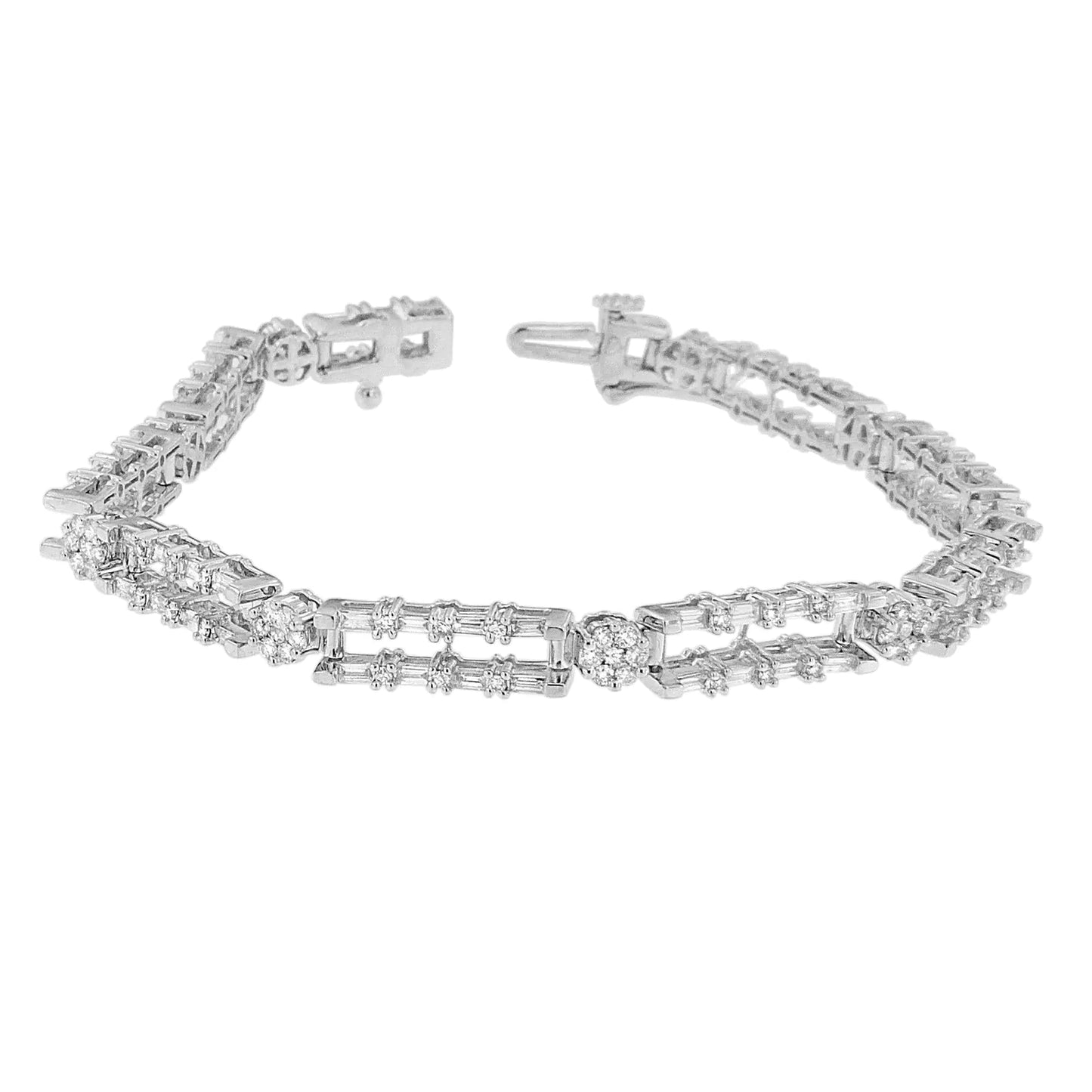 14K White Gold Round and Baguette-Cut Diamond Bracelet (2.75 cttw, H-I Color, SI1-SI2 Clarity) WEM Support (www.WEM.support)