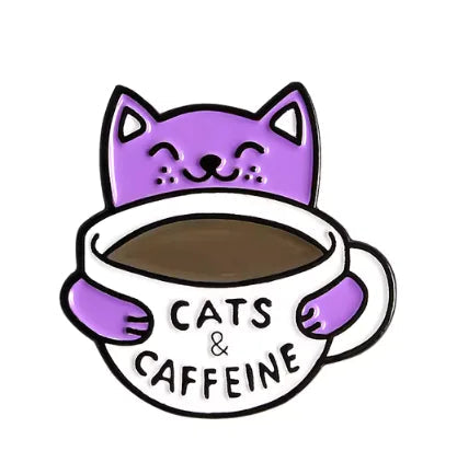 Cat & Coffee Enamel Pin Set WEM Support (www.WEM.support)
