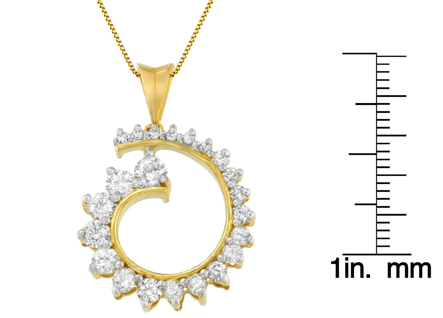 10K Yellow Gold Round Cut Diamond Curve Pendant Necklace (1.00 cttw, H-I Color, I1-I2 Clarity) WEM Support (www.WEM.support)