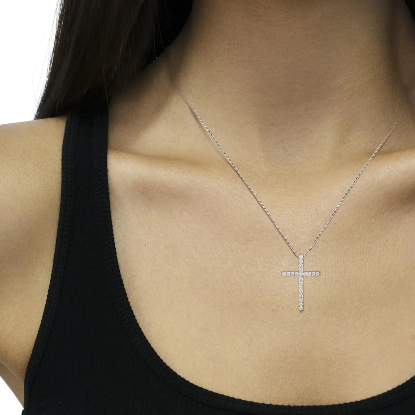 10Kt White Gold 1 cttw Diamond Cross Pendant Necklace (H-I, I1-I2) WEM Support (www.WEM.support)