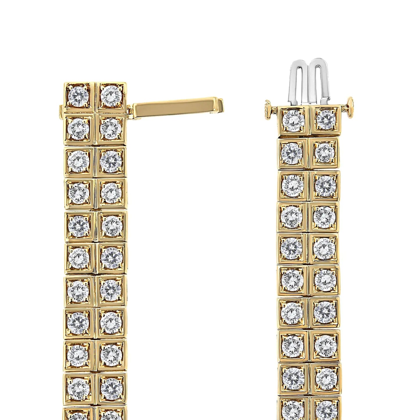 14K Yellow Gold 8.00 Cttw Prong Set Round-Cut Diamond Art Deco Style Two Row Square Frame Link Tennis Bracelet (J-K Color, I1-I2 Clarity) - Size 7.25" WEM Support (www.WEM.support)