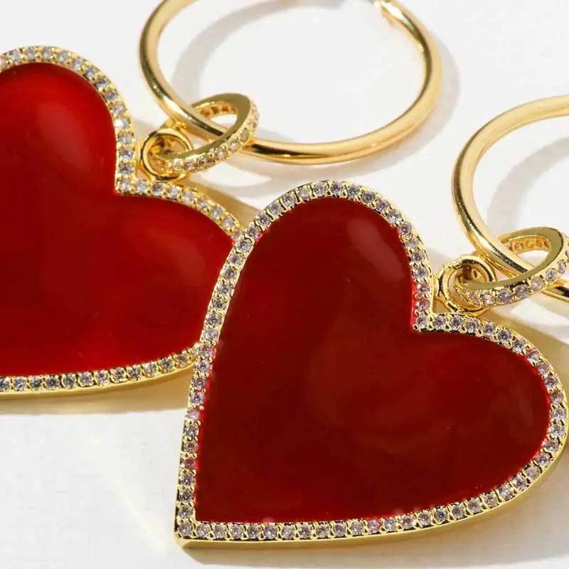Red Heart Drop Earrings WEM Support (www.WEM.support)
