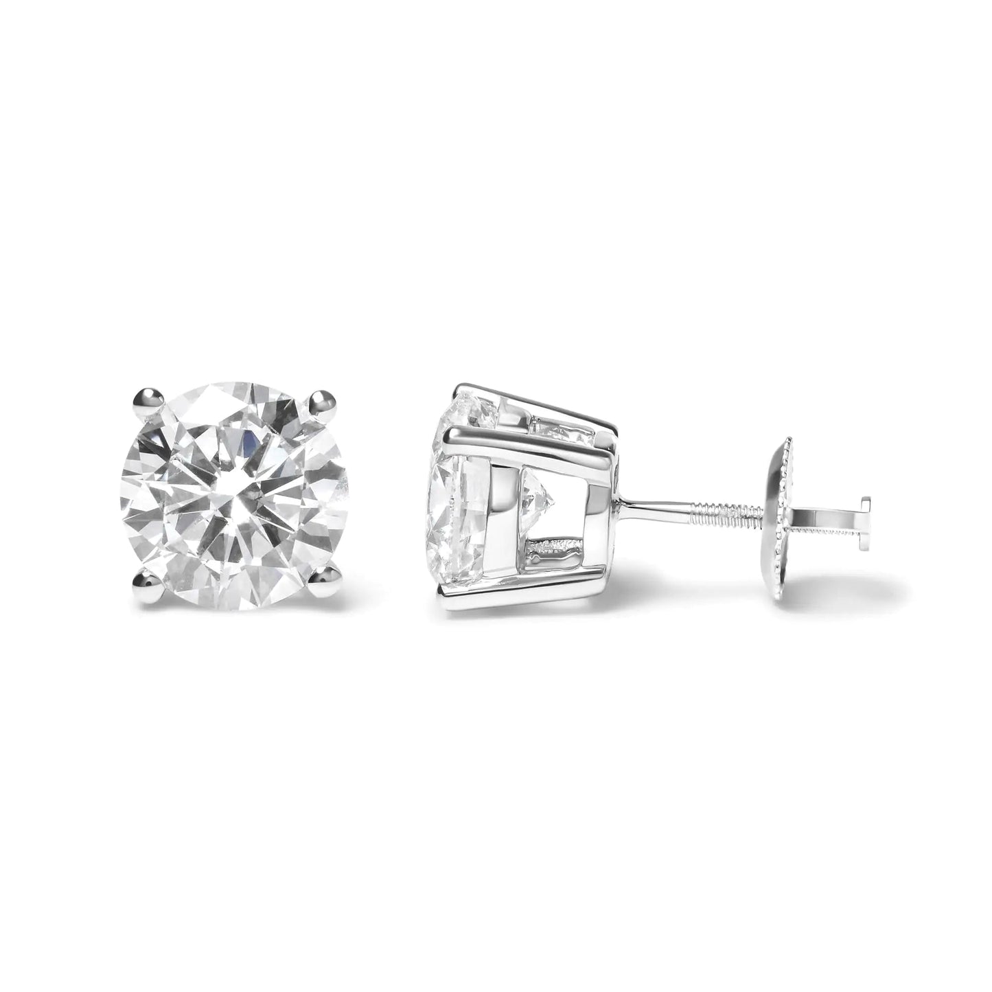14K White Gold Round Brilliant-Cut Lab Grown Diamond Classic 4-Prong Stud Earrings with Screw Backs (G-H Color. VS1-VS2 Clarity) WEM Support (www.WEM.support)