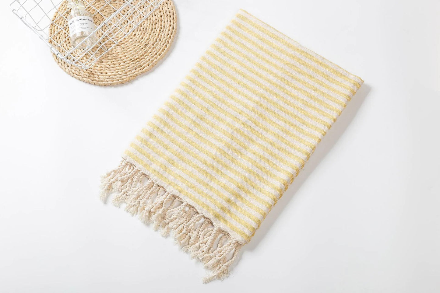 Fringed Beach Towel Polyester Cotton Wearable Striped Bath Towel Cushion Tablecloth - Catch Cards