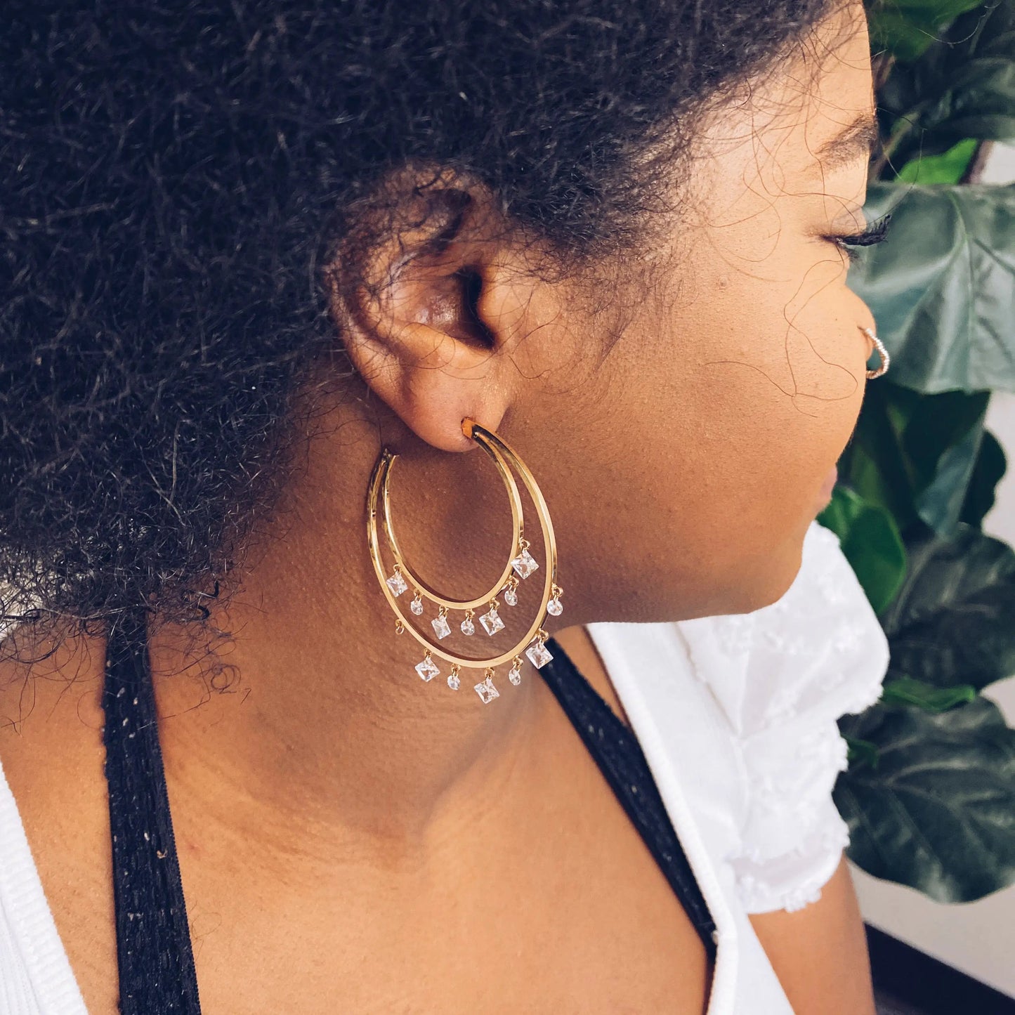 Doubled Hoop Crystal Dangle Earrings WEM Support (www.WEM.support)