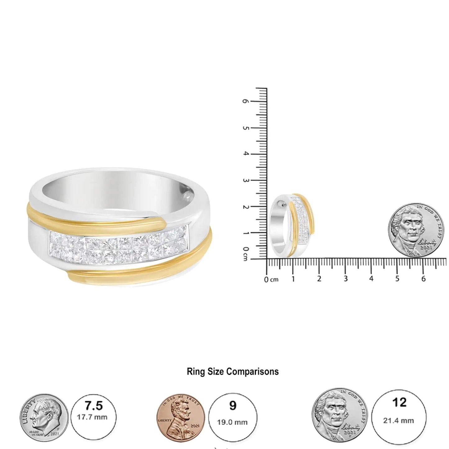 14K Yellow and White Gold 1.00 Cttw Princess-Cut Diamond Modern Gent's Band (H-I Color, SI2-I1 Clarity) - Size 10 WEM Support (www.WEM.support)