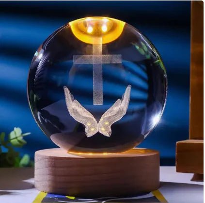 Luminous Crystal Ball Night Light Solid Wood Base Home Decoration - Catch Cards