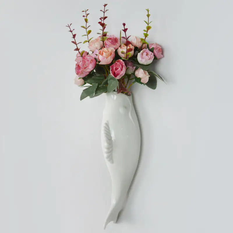 Simple Modern Creative Wall Ceramic Goldfish Vase Restaurant Mural Wall Hanging Three-Dimensional Wall Decoration Wholesale WEM Support (www.WEM.support)