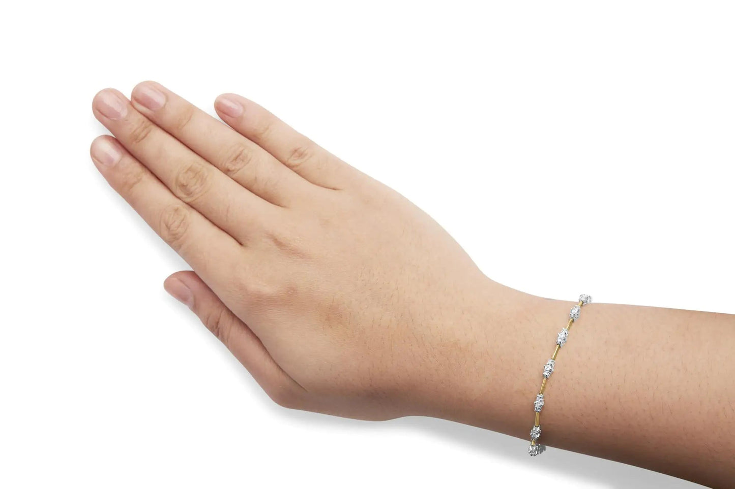 10K Yellow Gold 1.00 Cttw Diamond 3 Stone 7" Tennis Bracelet (H-I Color, I2-I3 Clarity) WEM Support (www.WEM.support)