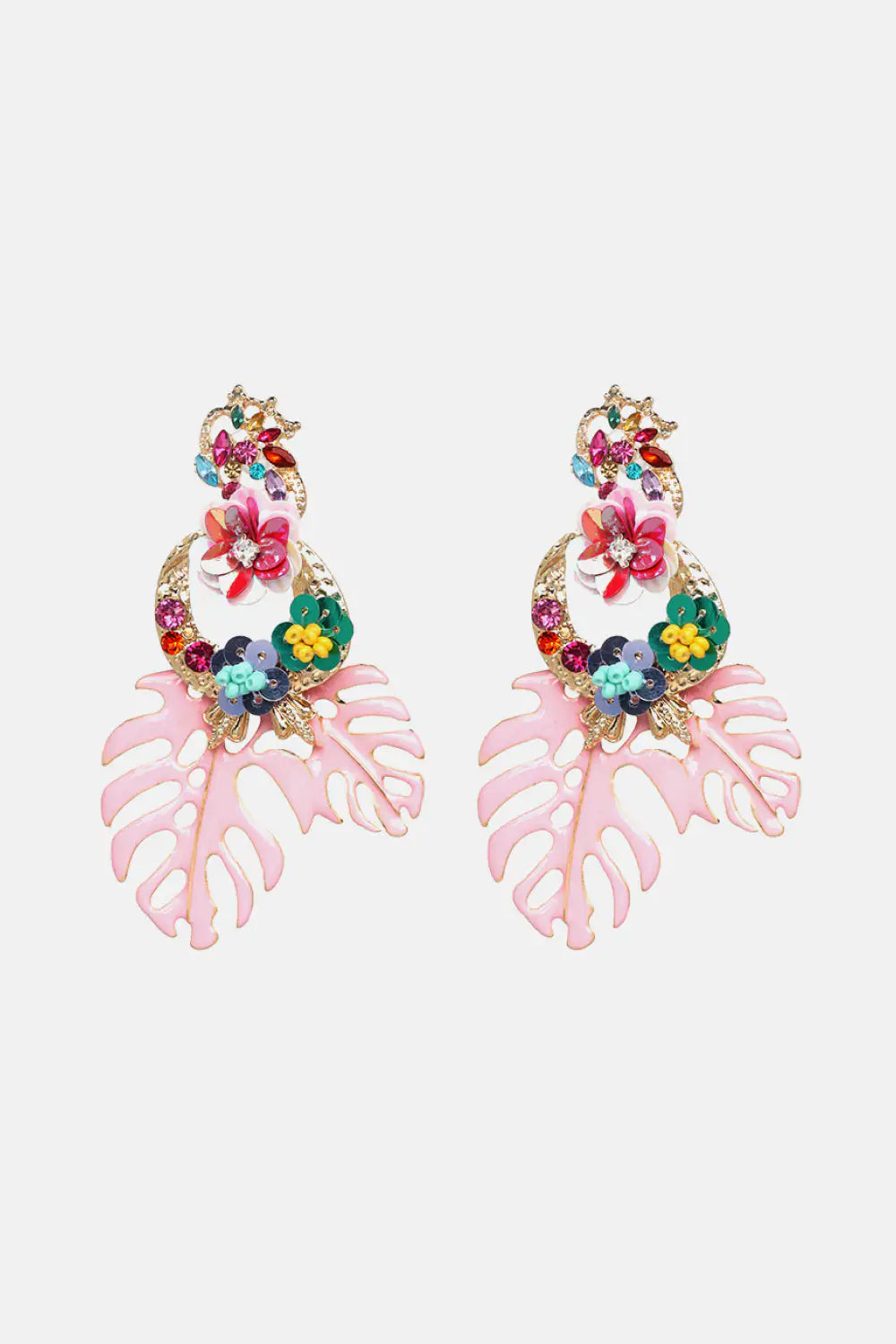 Leaf & Flower Shape Zinc Alloy Dangle Earrings WEM Support (www.WEM.support)