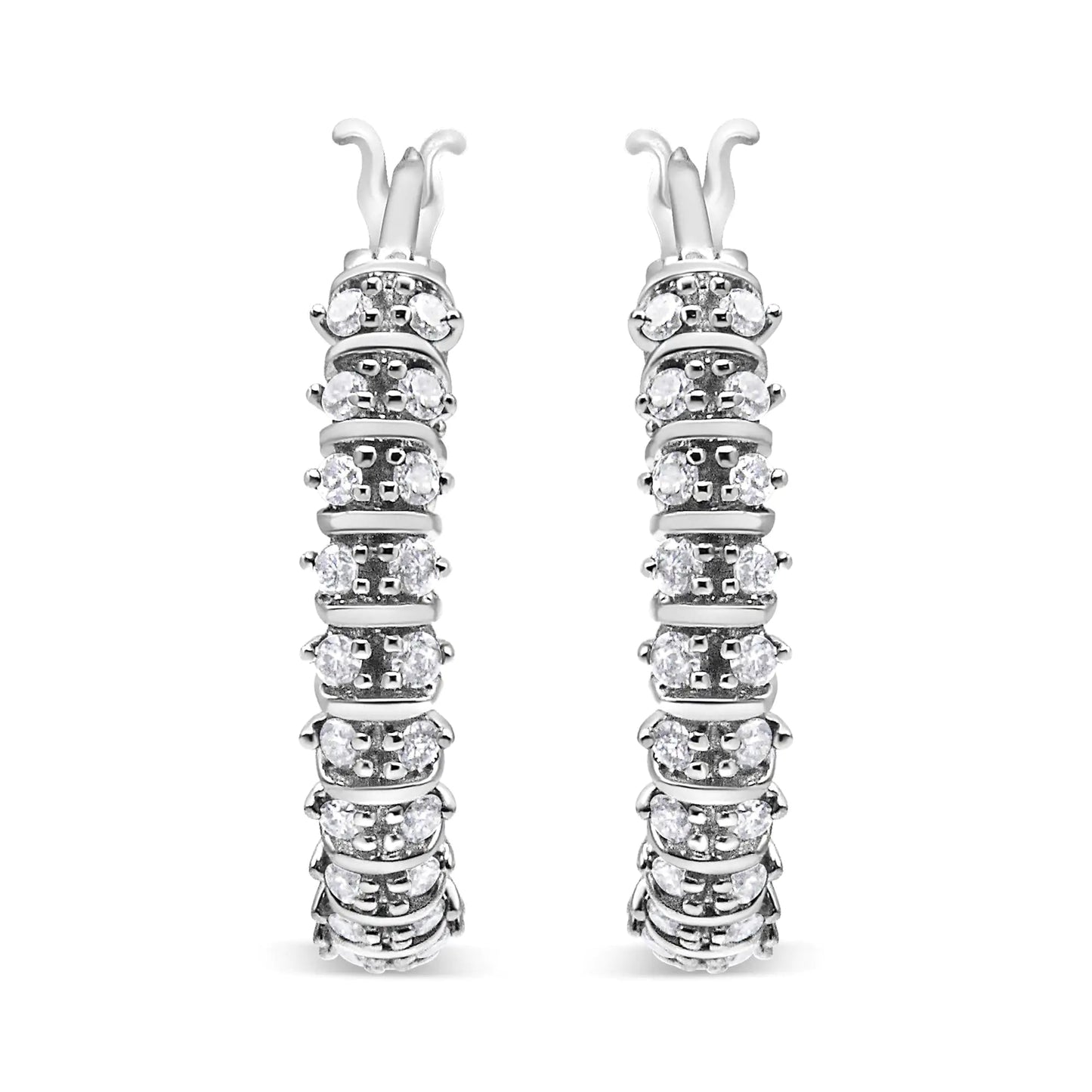 10K White Gold 1/2 Cttw Lab Grown Round Diamond 2 Row Semi Eternity Hoop Earrings (G-H Color, SI1-SI2 Clarity) WEM Support (www.WEM.support)