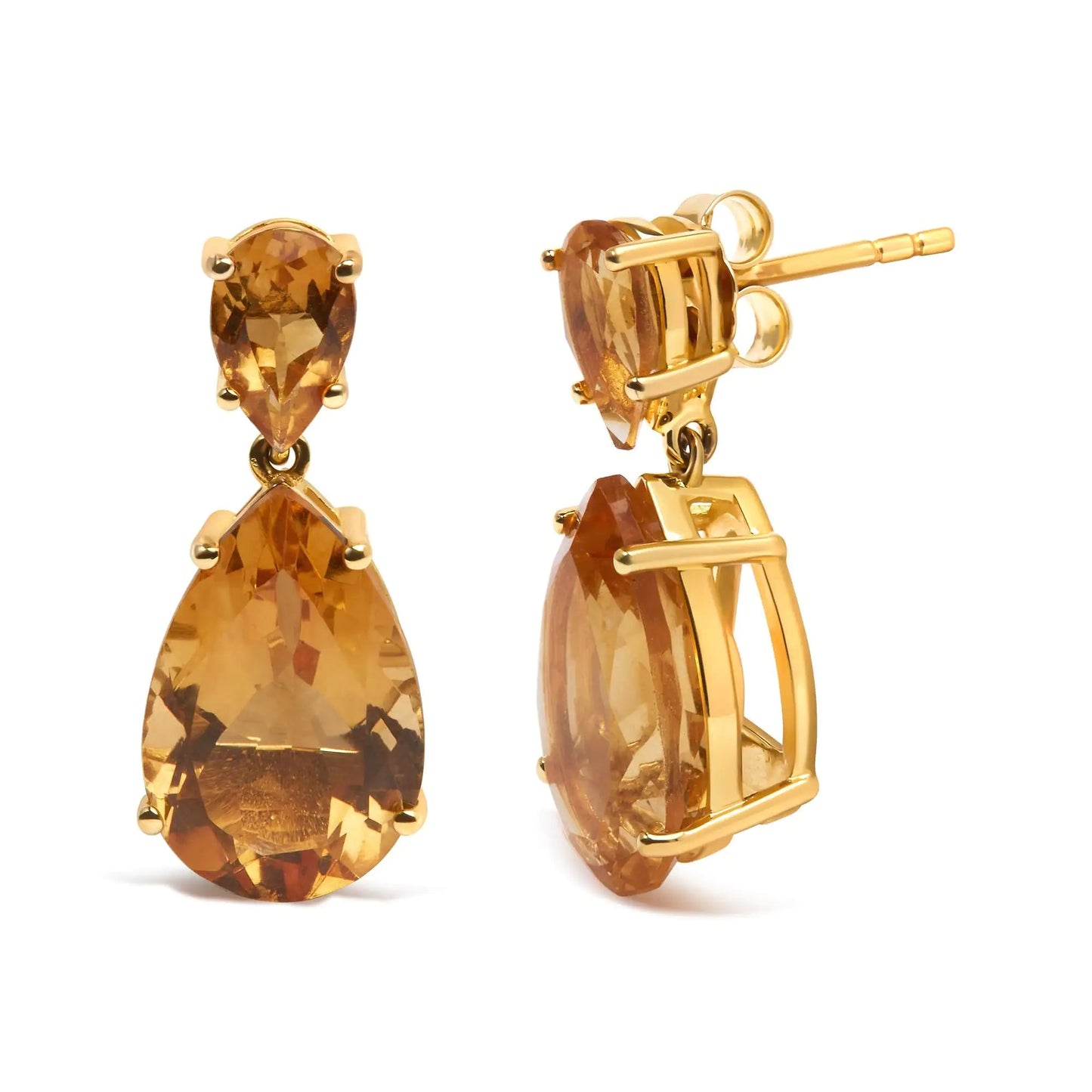 10K Yellow Gold Plated .925 Sterling Silver 12 1/3 Cttw Pear Shaped Orange Citrine Dangle Double Drop Stud Earring WEM Support (www.WEM.support)