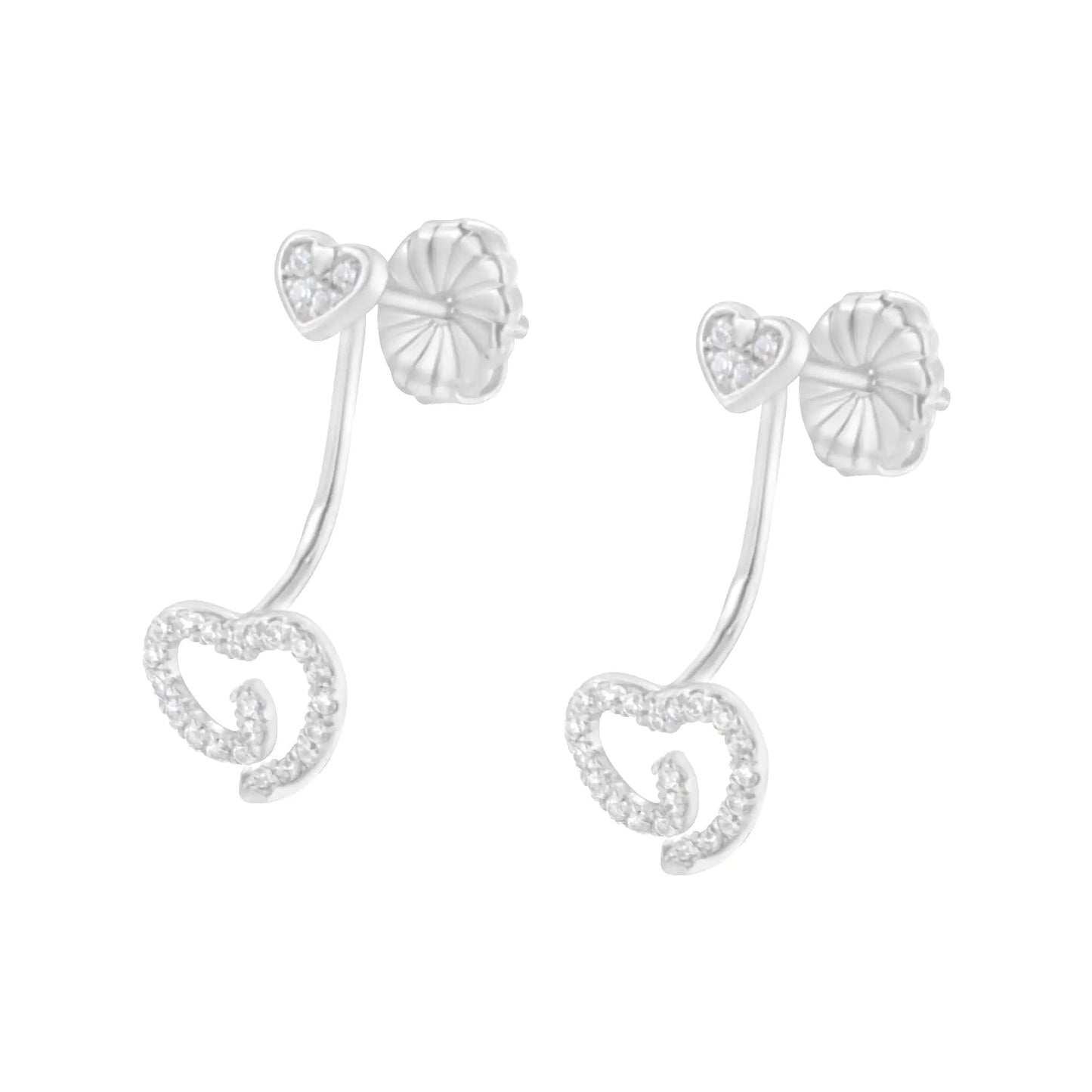 .925 Sterling Silver 1/4 Cttw Diamond Swirl Heart Front/Back Earrings (I-J Color, I2-I3 Clarity) WEM Support (www.WEM.support)
