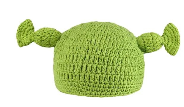 Green Cartoon Funny Knitting Hat WEM Support (www.WEM.support)