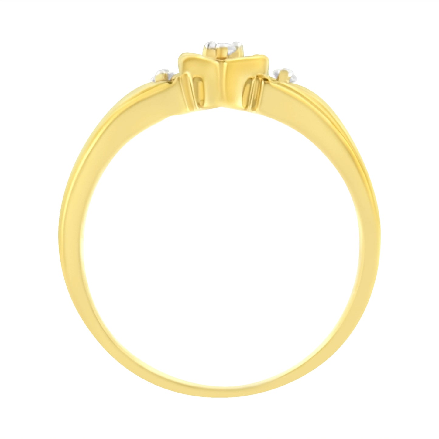 Anel de Diamante Triplo Coração em Ouro Amarelo 10KT com 1/20 cttw (K-L, I1-I2) WEM Support (www.WEM.support)