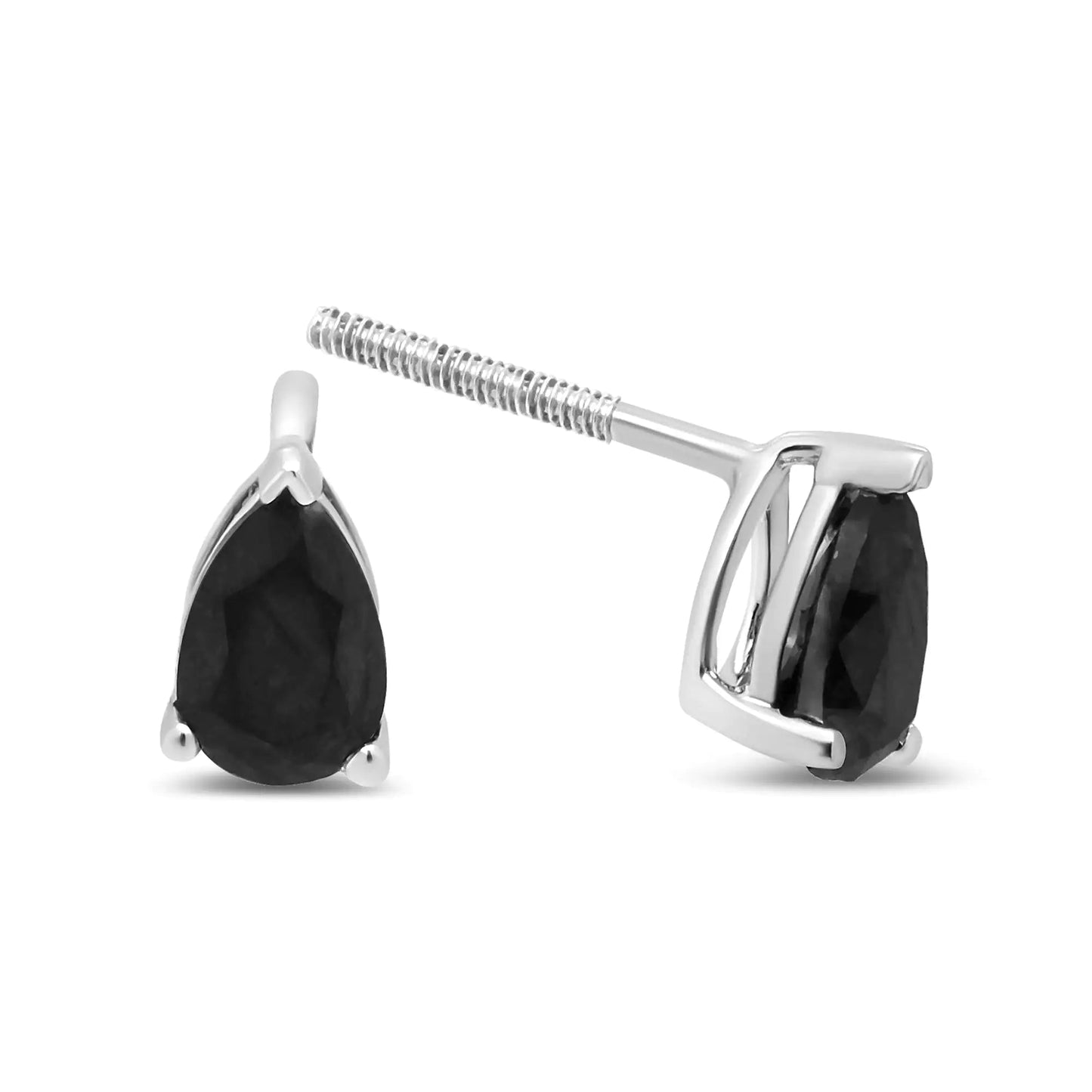 14K White Gold Treated Black Pear Shaped Solitaire Diamond 3 Prong Stud Earrings (Black Color, VS2-SI1 Clarity) WEM Support (www.WEM.support)