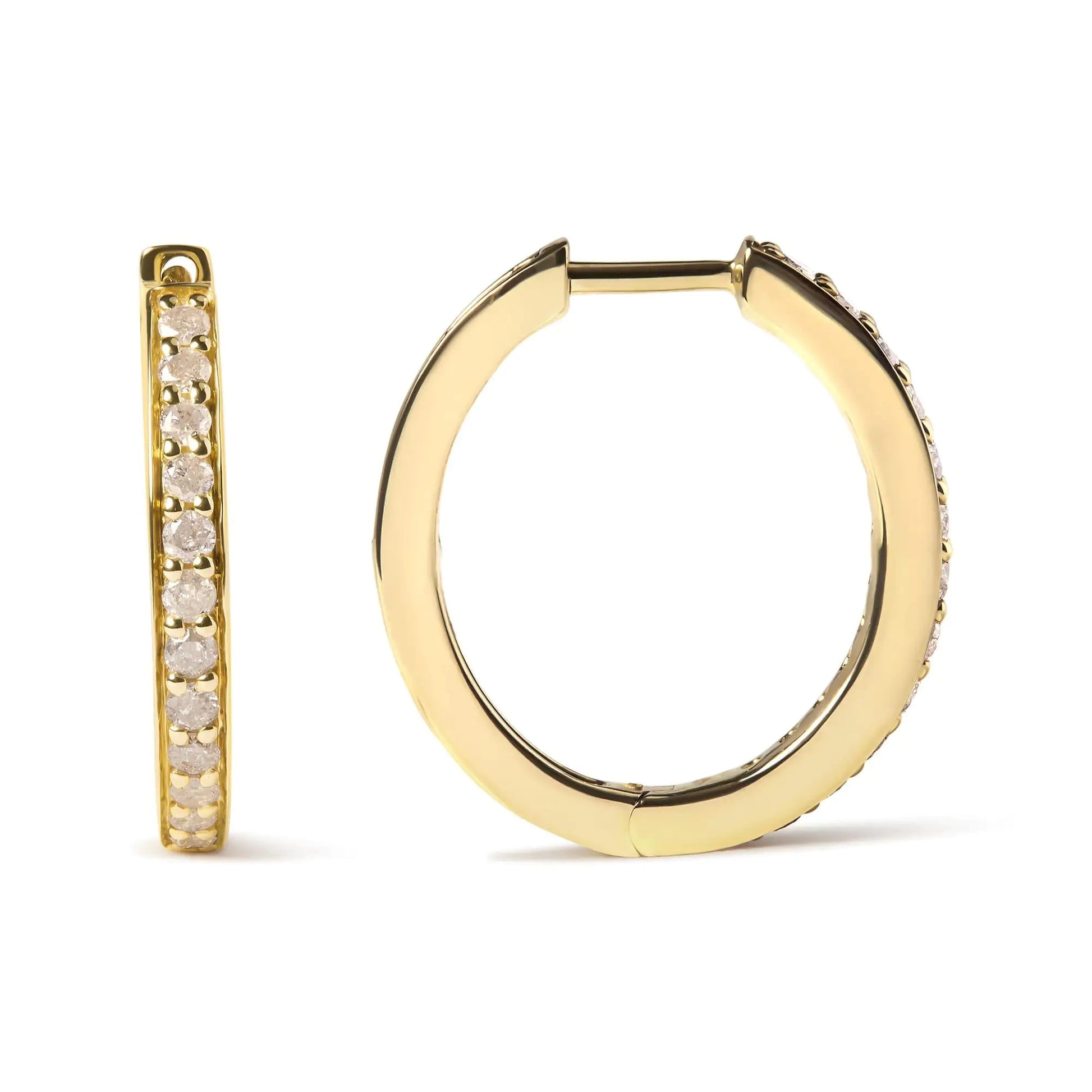 10K Yellow Gold 1/2 Cttw Round-Cut Diamond Hoop Earrings (I-J Color, I2-I3 Clarity) WEM Support (www.WEM.support)
