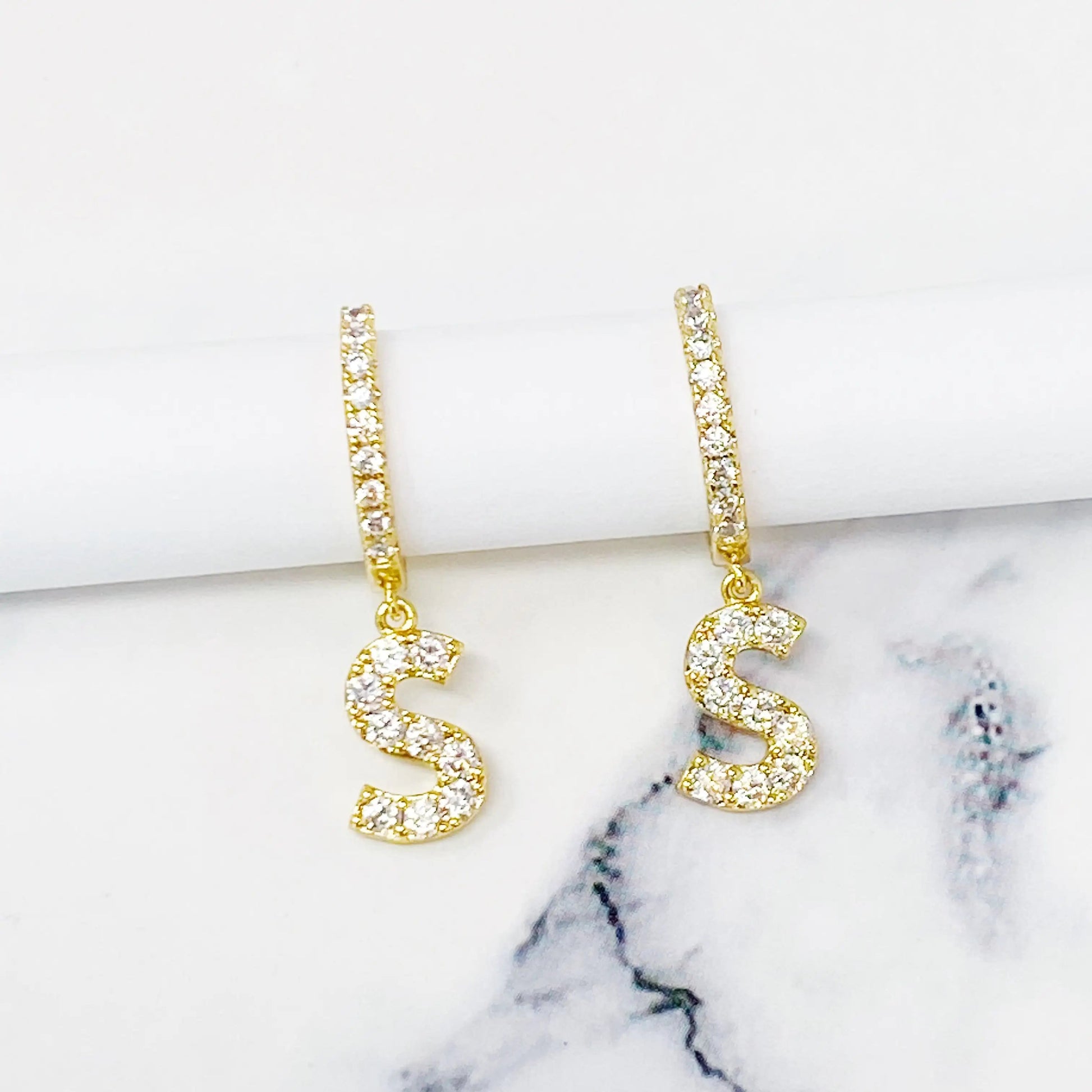 Crystal Initial Drop Earrings WEM Support (www.WEM.support)
