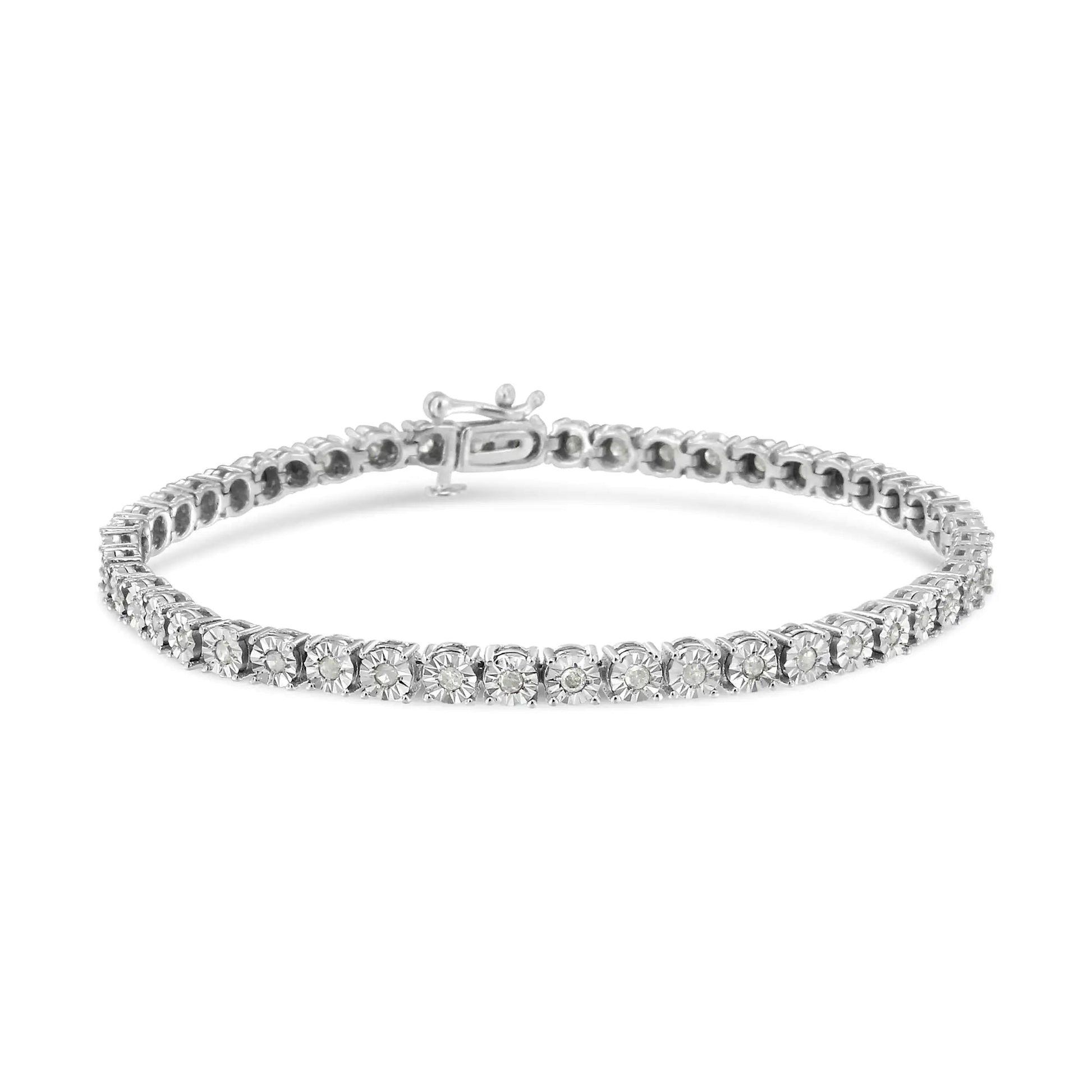 10k White Gold 1.0 Cttw Round-Cut Diamond Miracle Plate Tennis 7" Bracelet (I-J Color, SI2-I1 Clarity) WEM Support (www.WEM.support)