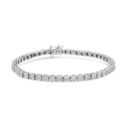 10k White Gold 1.0 Cttw Round-Cut Diamond Miracle Plate Tennis 7" Bracelet (I-J Color, SI2-I1 Clarity) WEM Support (www.WEM.support)