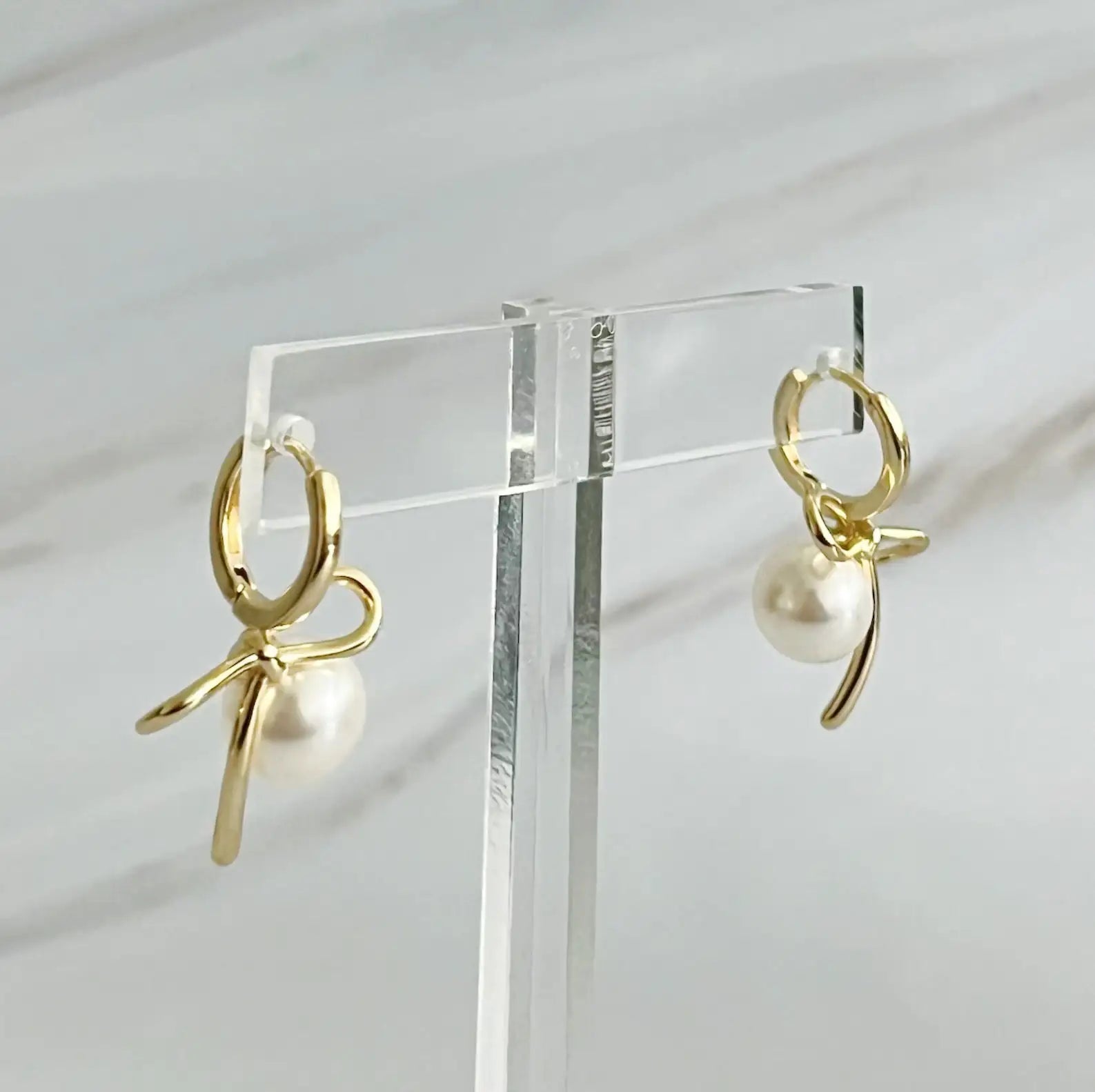 Bowed With Pearl Drop Earrings WEM Support (www.WEM.support)