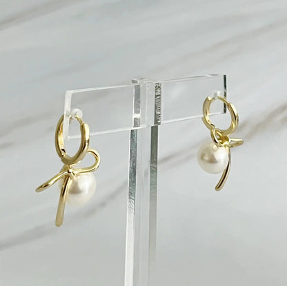 Bowed With Pearl Drop Earrings WEM Support (www.WEM.support)