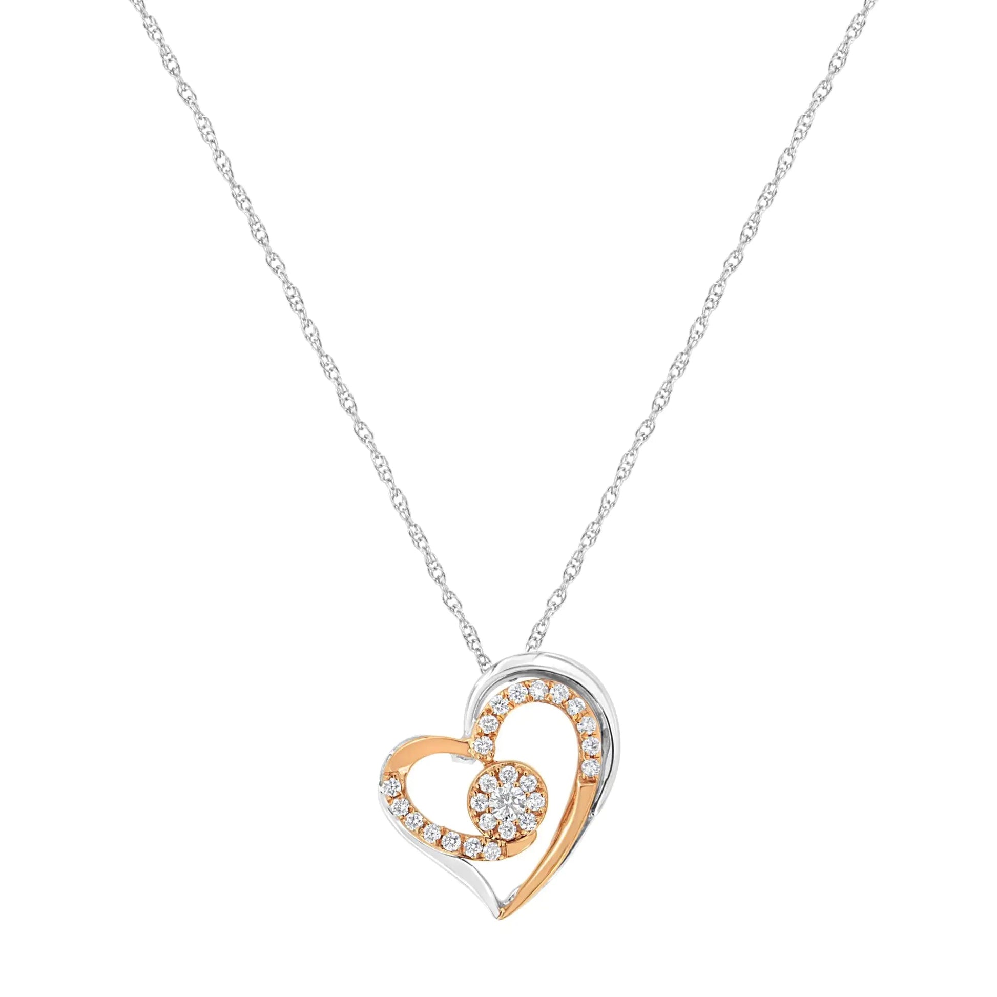 Collier Pendentif Coeur en Argent Sterling Plaqué Or Rose et Blanc 10k avec Diamants de Laboratoire de 3/8 carat (Couleur F-G, Clarté VS2-SI1) WEM Support (www.WEM.support)