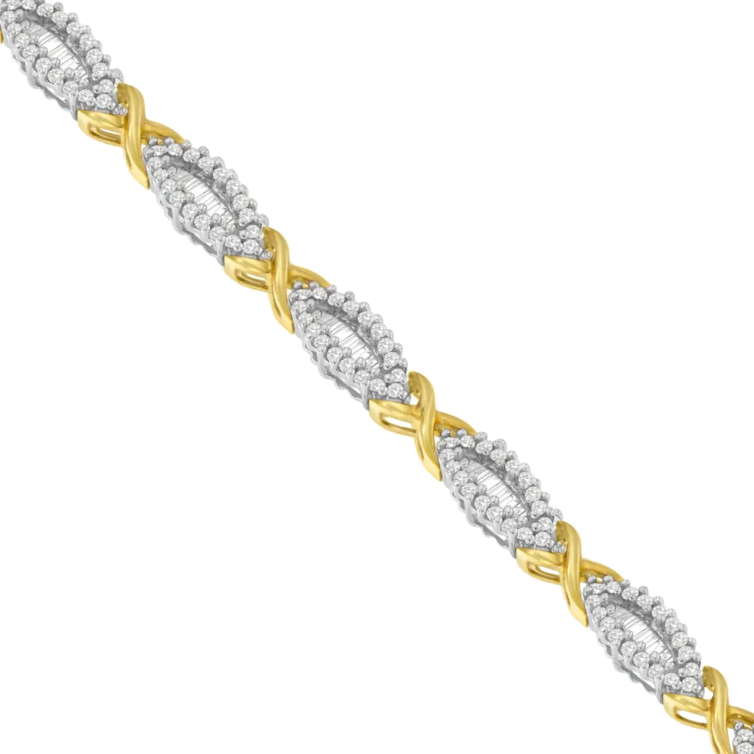 10K Two-Toned Round and Baguette-cut Diamond Bracelet (3 cttw, H-I Color, I2-I3 Clarity) WEM Support (www.WEM.support)