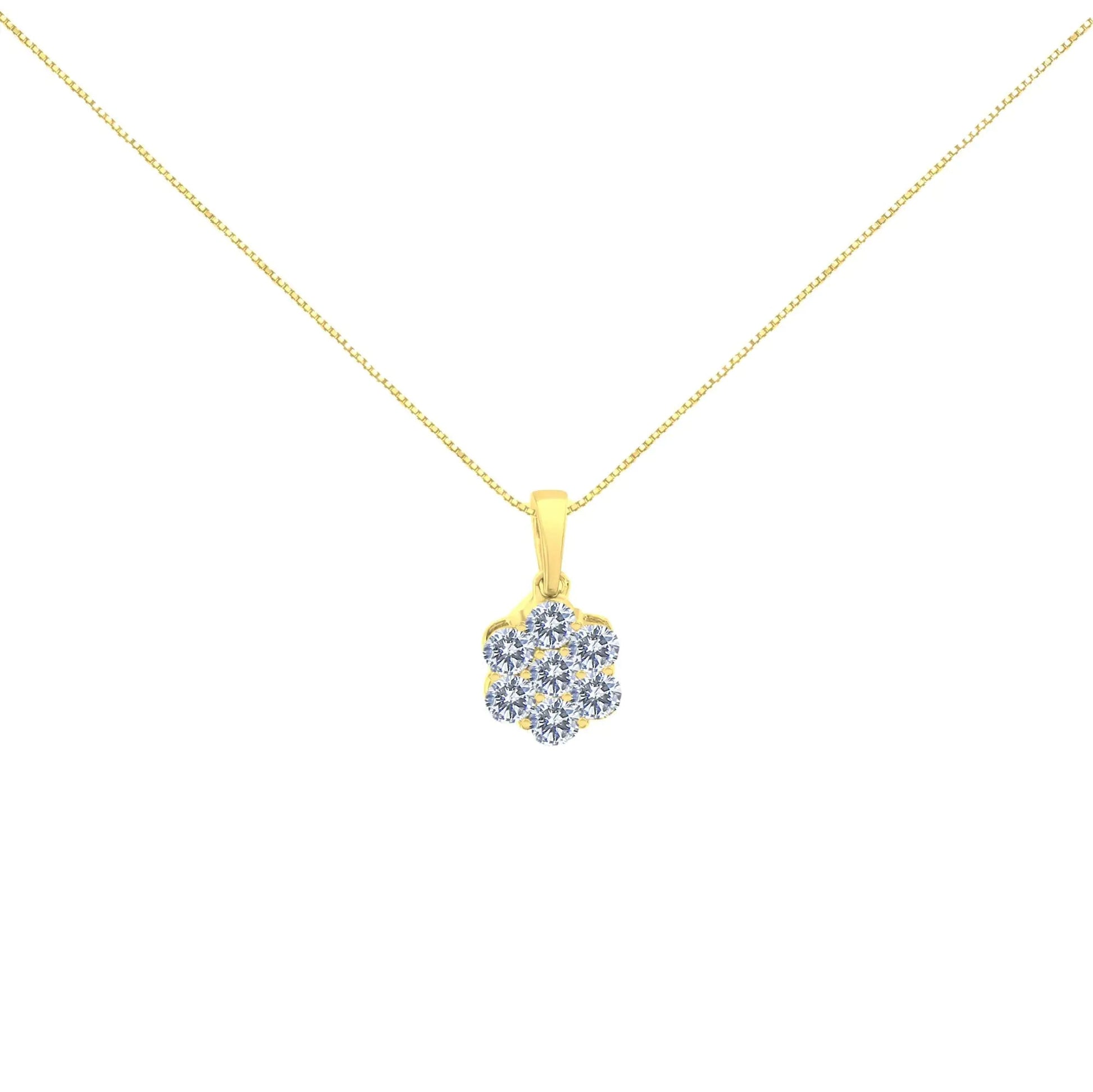 10K Yellow Gold Plated .925 Sterling Silver 1.0 Cttw Round Diamond 7 Stone Flower 18" Pendant Necklace (I-J Color, I1-I2 Clarity) WEM Support (www.WEM.support)