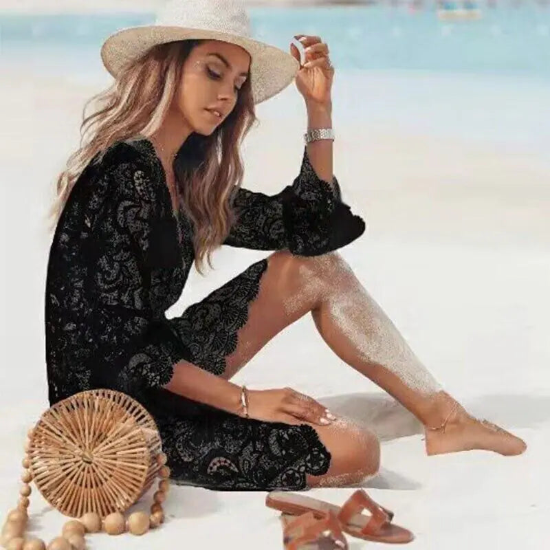 Lace Bathing Suit Cover Up Boho Beach Women Maxi Bikini Sundress Dress Summer US WEM Support (www.WEM.support)