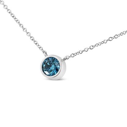 14K White Gold 1/2 Cttw Blue Lab Grown Diamond Modern Bezel-Set Solitaire 16"-18" Pendant Necklace (Blue Color,  VS2-SI1 Clarity) WEM Support (www.WEM.support)