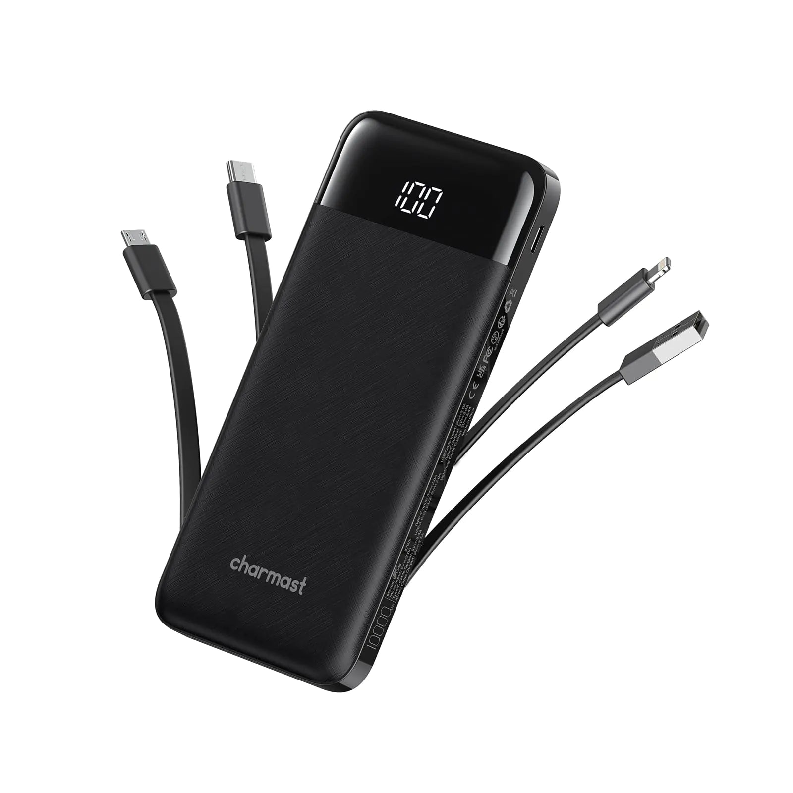 Portable Charger with Built in Cables, Portable Charger with Cords Wires Slim 10000mAh Travel Essentials Battery Pack 6 Outputs 3A High Speed Power Bank for iPhone Samsung Pixel LG Moto iPad HejK.com