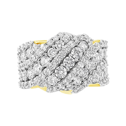 10K Yellow Gold 3.00 Cttw Diamond Multi Row Cluster Band Ring (I-J Color, I3 Clarity) WEM Support (www.WEM.support)