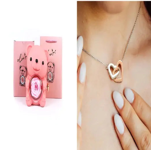 Rose Teddy Bear with Ring and Necklace WEM Support (www.WEM.support)