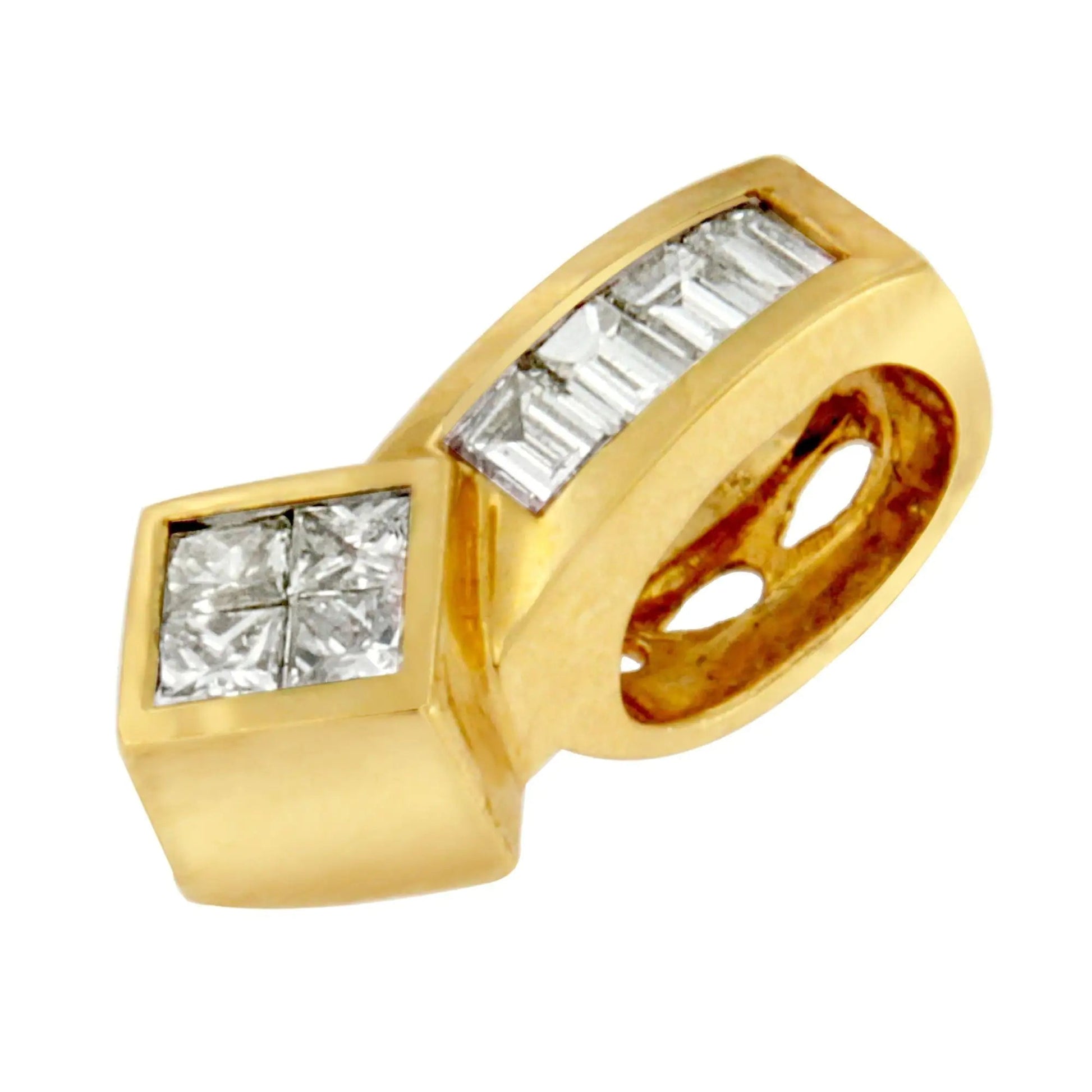 14K Yellow Gold 3/4 cttw Princess and Baguette Cut Diamond Simple Geo Pendant Necklace (G-H, VS1-VS2) WEM Support (www.WEM.support)