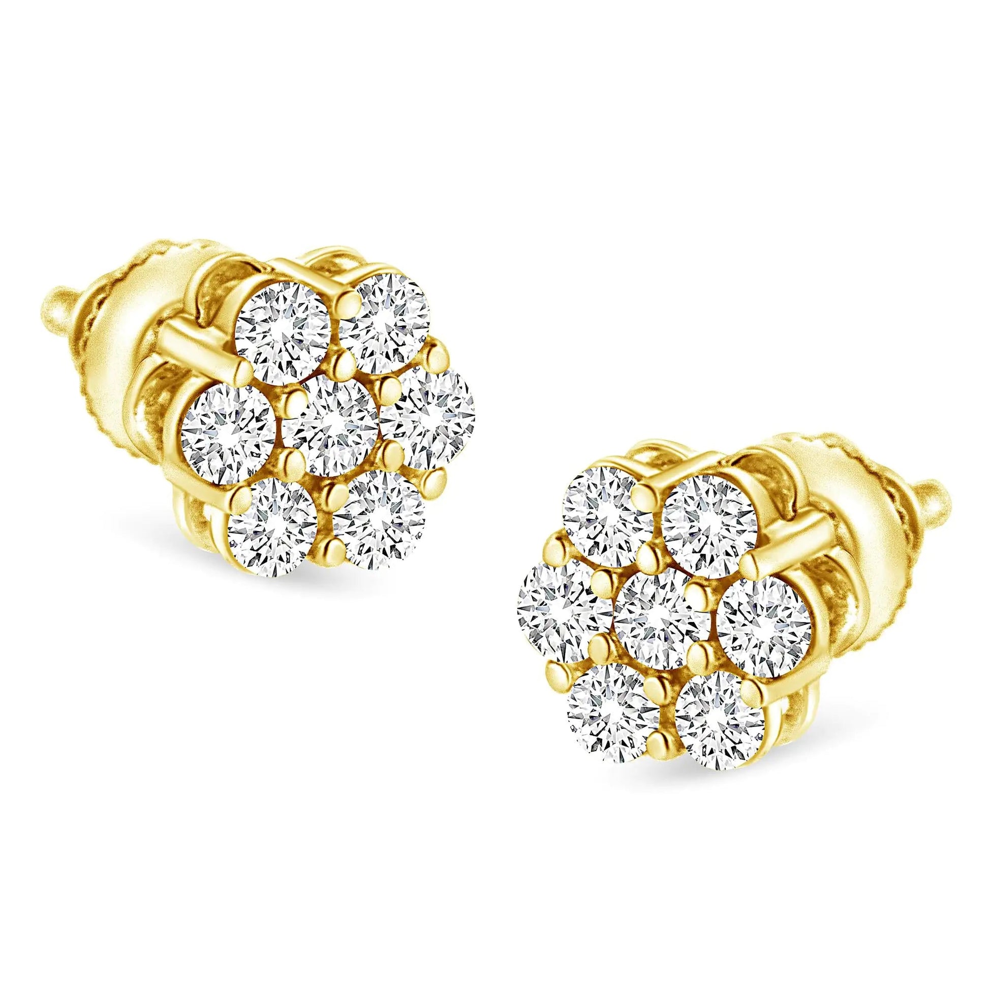 14K Yellow Gold 1/2 Cttw Round Brilliant Cut Diamond Floral Cluster Screwback Stud Earrings (I-J Color, SI2-I1 Clarity) WEM Support (www.WEM.support)