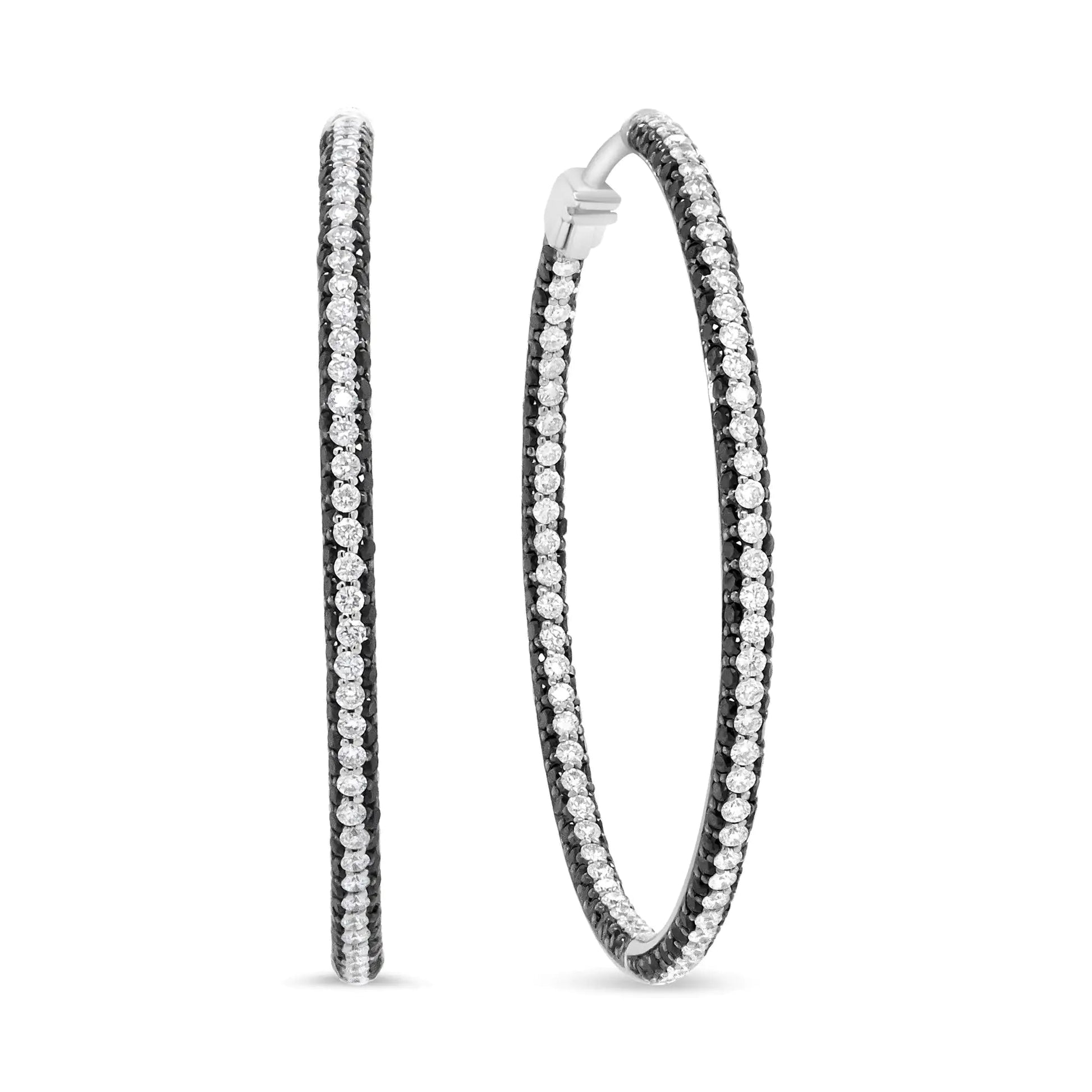 18K White Gold 3 1/4 Cttw Round Black and White Diamond Inside-Outside Hoop Earrings (Black and F-G Color, VS1-VS2 Clarity) WEM Support (www.WEM.support)
