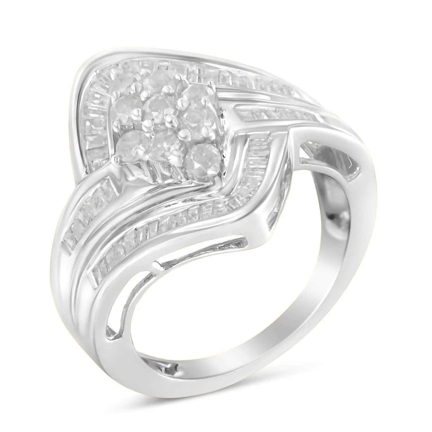10K White Gold Diamond Bypass Cluster Ring (1 Cttw, I-J Color, I2-I3 Clarity) WEM Support (www.WEM.support)
