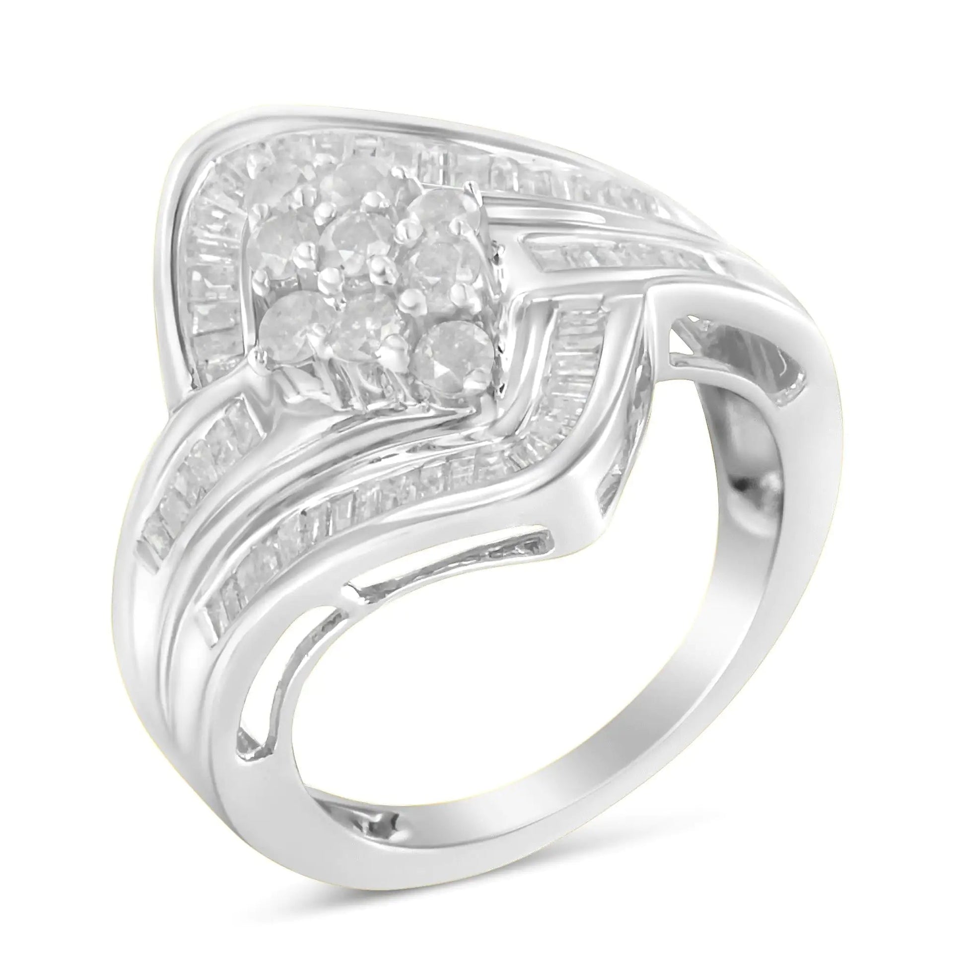 10K White Gold Diamond Bypass Cluster Ring (1 Cttw, I-J Color, I2-I3 Clarity) WEM Support (www.WEM.support)