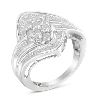 10K White Gold Diamond Bypass Cluster Ring (1 Cttw, I-J Color, I2-I3 Clarity) WEM Support (www.WEM.support)
