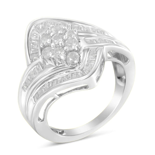 10K White Gold Diamond Bypass Cluster Ring (1 Cttw, I-J Color, I2-I3 Clarity) WEM Support (www.WEM.support)