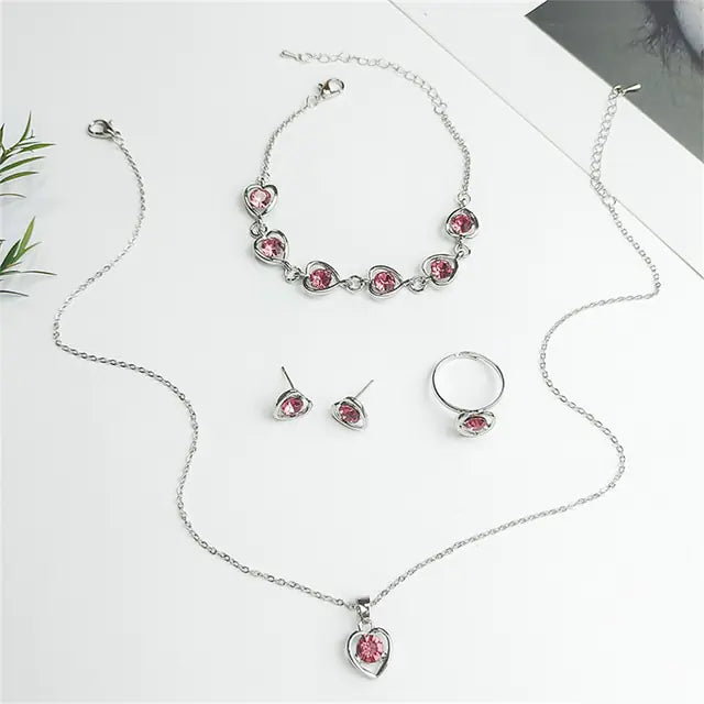 Luxury Cutout Heart Colored Zircon Stud Earring Bracelet Necklace WEM Support (www.WEM.support)