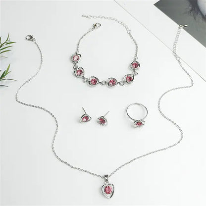 Luxury Cutout Heart Colored Zircon Stud Earring Bracelet Necklace WEM Support (www.WEM.support)