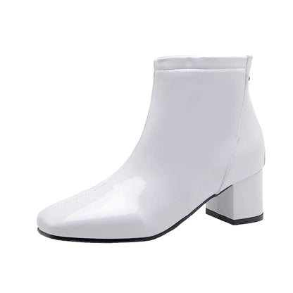 Chunky Heeled Patent Ankle Boots for Women
